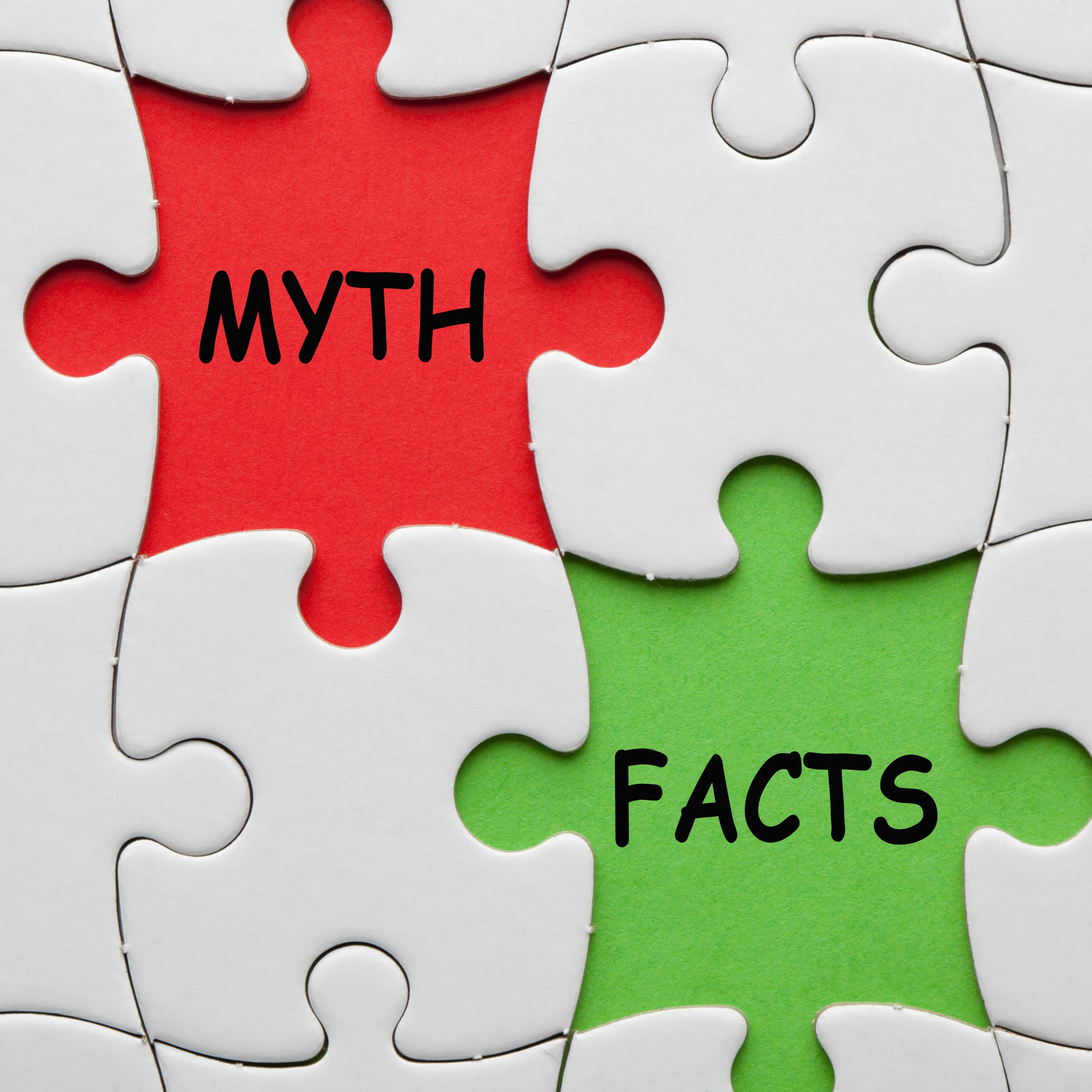Puzzle pieces showing myth versus facts in personality mental health strategies